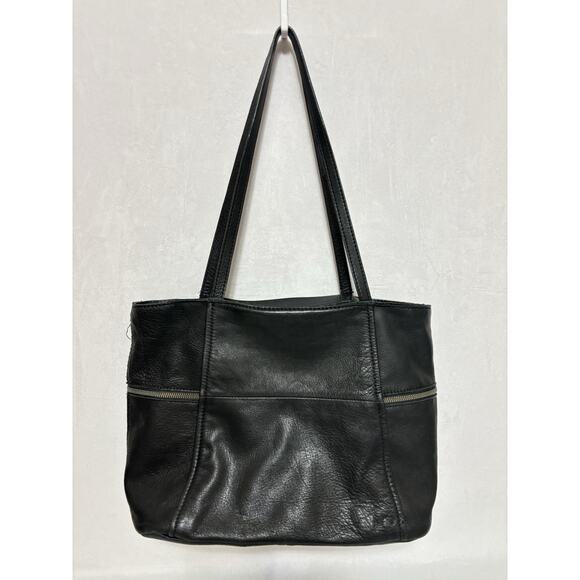 AMERICAN LEATHER CO Zipper Pockets Black Leather Tote Bag Shoulder Purse